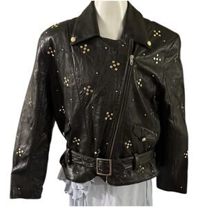 Women’s Medium Vintage Positano Pelle Black gold studded LEATHER Jacket